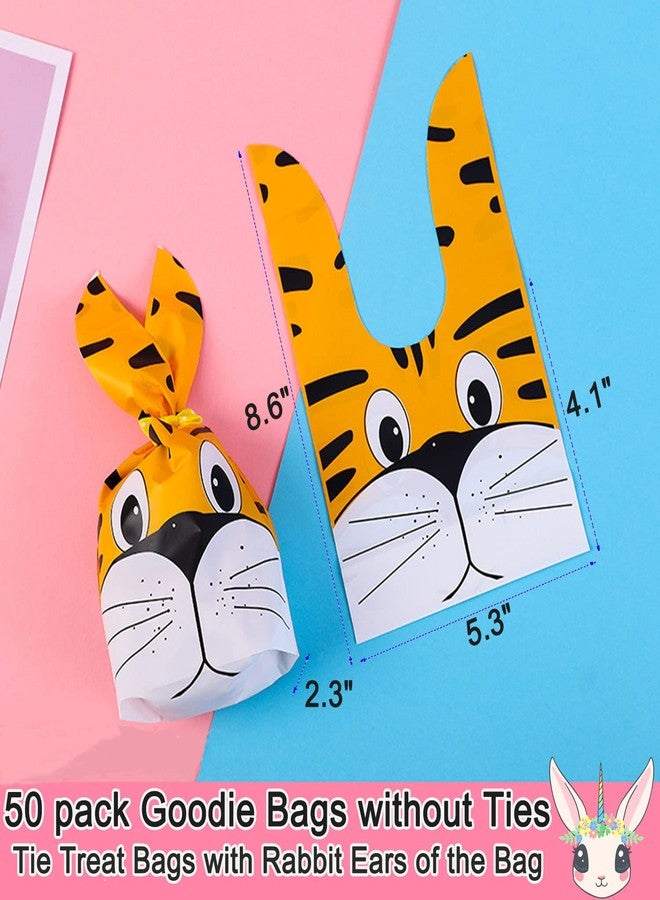 RORANIC 50 Pack Candy Gift Bags,Cute Tiger Small Goodie Bags for Kids Birthday Party, Cellophane Bags for Treats,Cooky,Cookies,Toys,Snacks,Baby Shower Party Favor Bags - Image 2